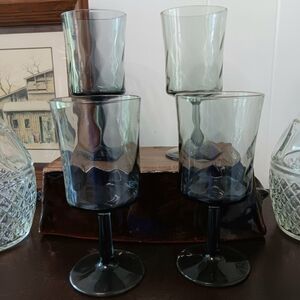 Libbey Smokey Optical Swirl Footed Wine Glasses